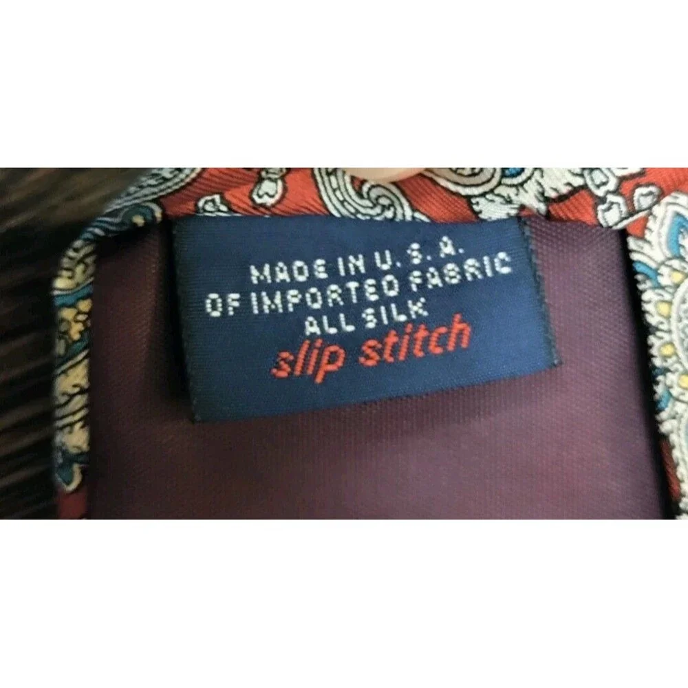 Vintage Damon 100% Silk Tie Red Blue Paisley Men's Necktie Made In USA 59x3.25
